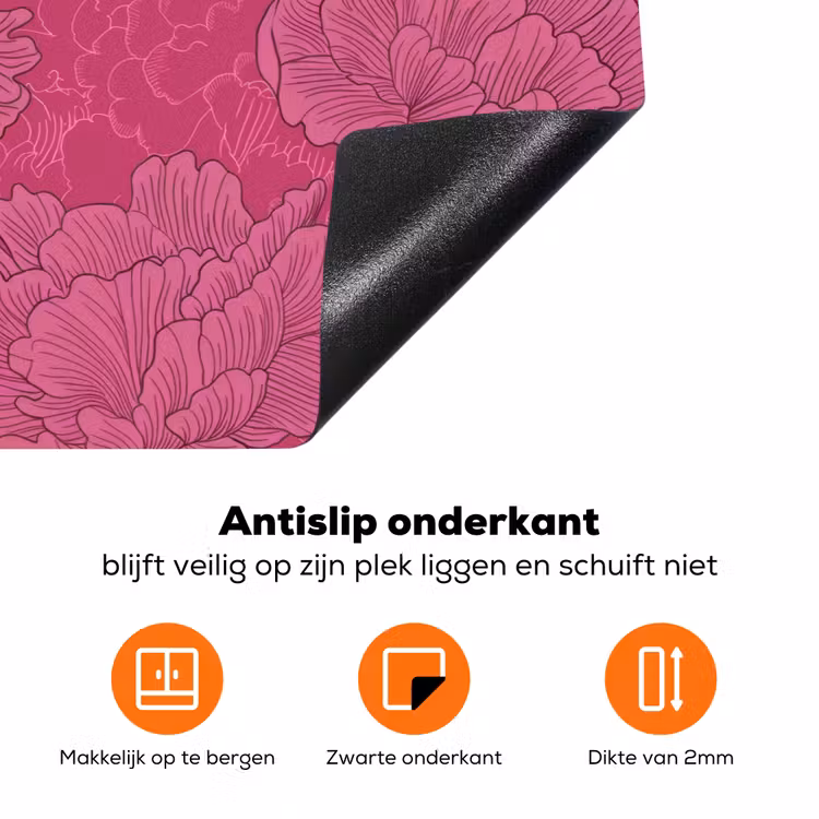 Pioenrozen - Energiek - Roze Inductie beschermer vinyl 3mm klein 276 -zzzzzzz-td-onderkant