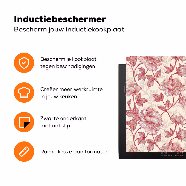 Pioenrozen - Modern - Rood Inductie beschermer vinyl 3mm klein 276 -zzzzzzz-td-ups