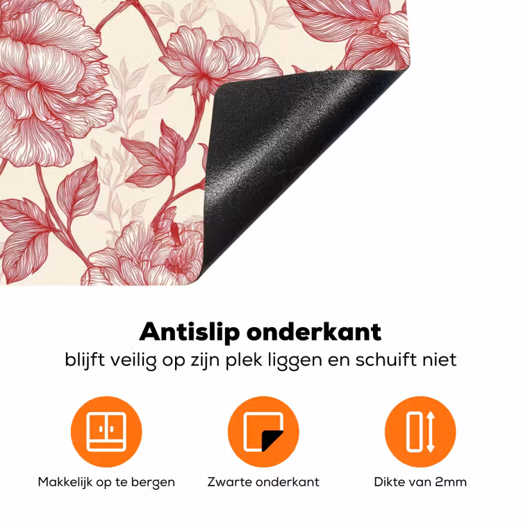 Pioenrozen - Modern - Rood Inductie beschermer vinyl 3mm klein 276 -zzzzzzz-td-onderkant