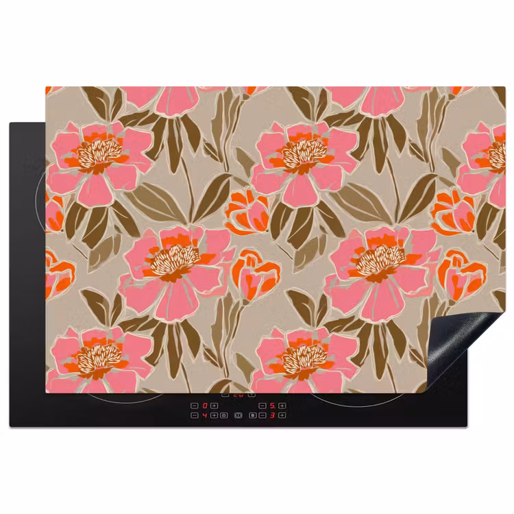 Pioenrozen - Patroon - Roze Inductie beschermer vinyl 3mm klein 276 -3d
