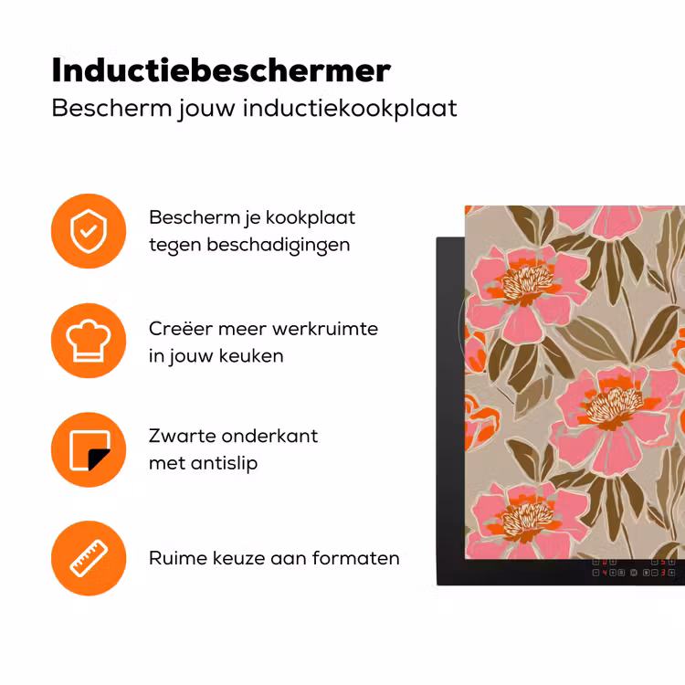 Pioenrozen - Patroon - Roze Inductie beschermer vinyl 3mm klein 276 -zzzzzzz-td-ups