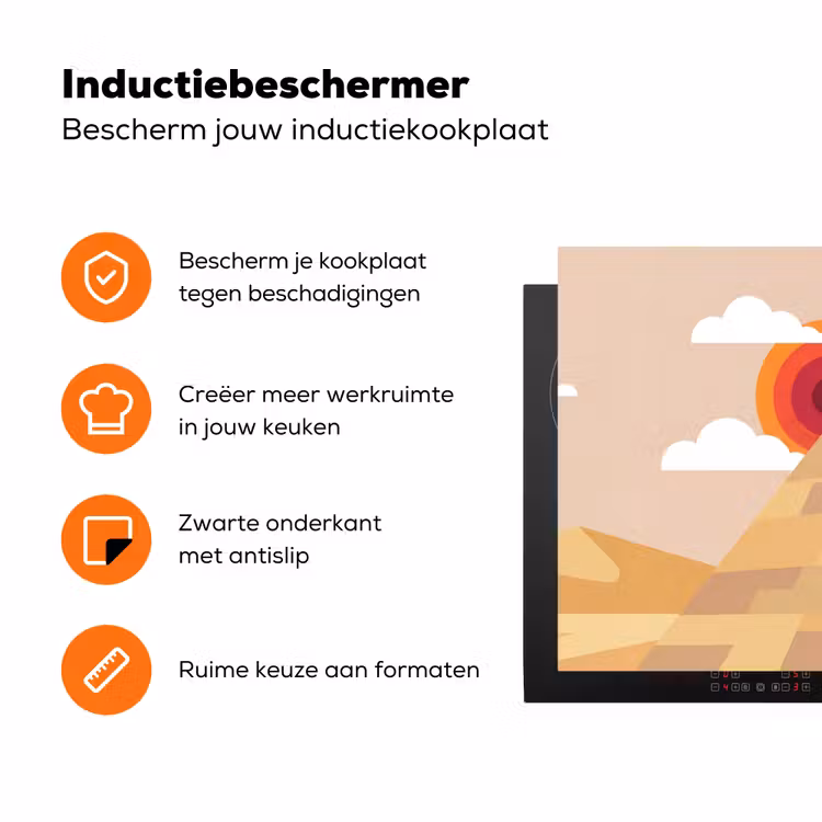 Piramide - Zon - Woestijn - Modern - Oranje Inductie beschermer vinyl 3mm klein -zzzzzzz-td-ups