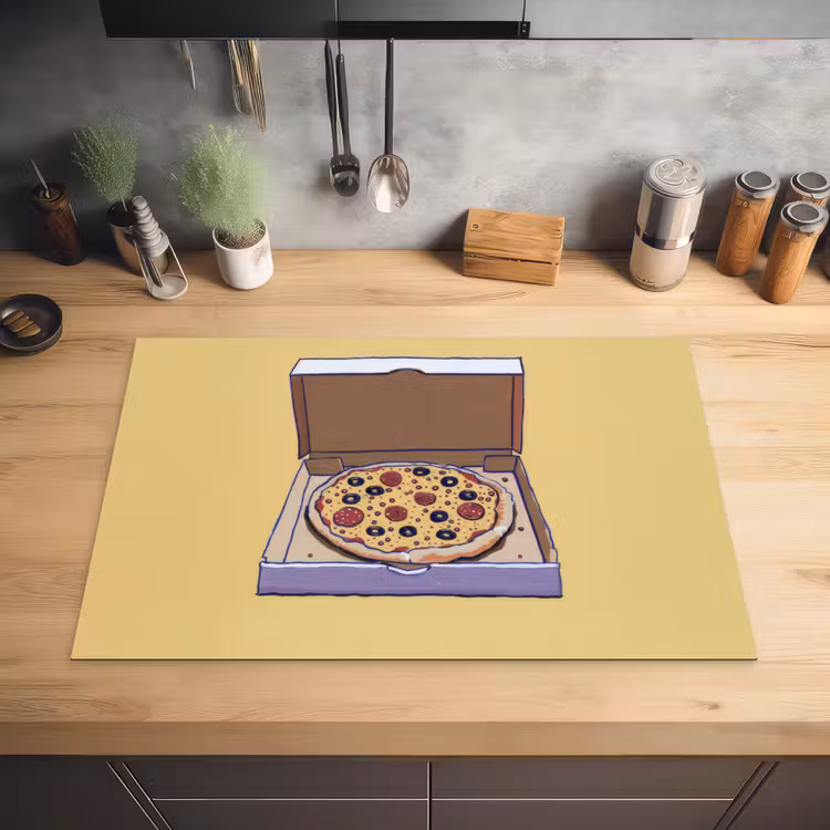 Pizza - Doos - Salami - Illustratie Inductie beschermer vinyl 3mm klein -sfeer5