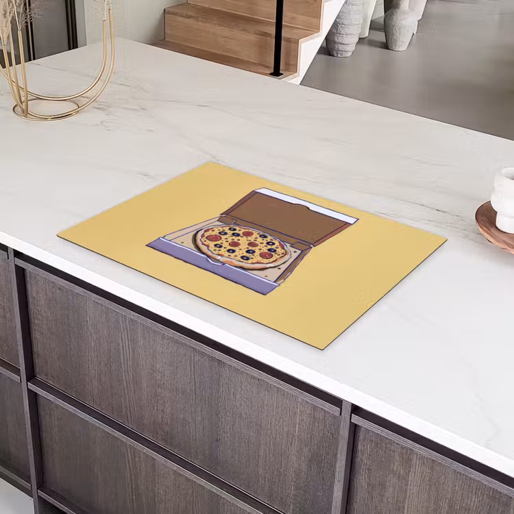 Pizza - Doos - Salami - Illustratie Inductie beschermer vinyl 3mm klein -sfeer8