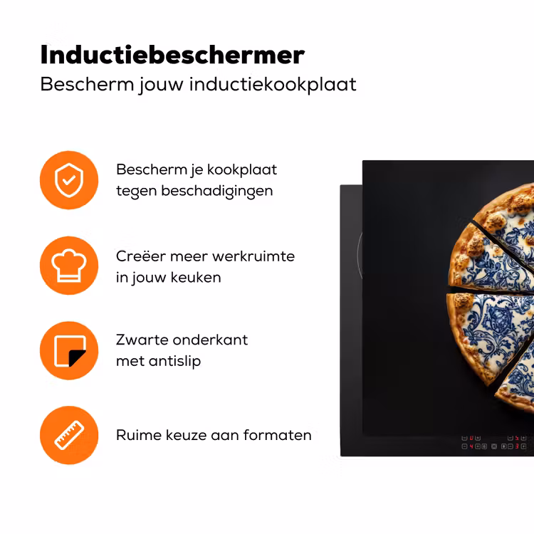 Pizza - Eten - Delftsblauw Inductie beschermer vinyl 3mm klein -zzzzzzz-td-ups