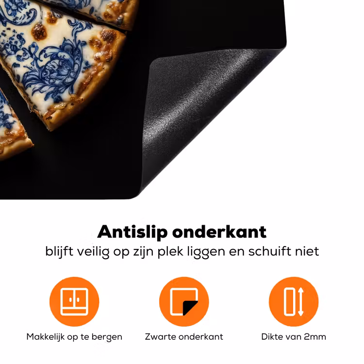 Pizza - Eten - Delftsblauw Inductie beschermer vinyl 3mm klein -zzzzzzz-td-onderkant