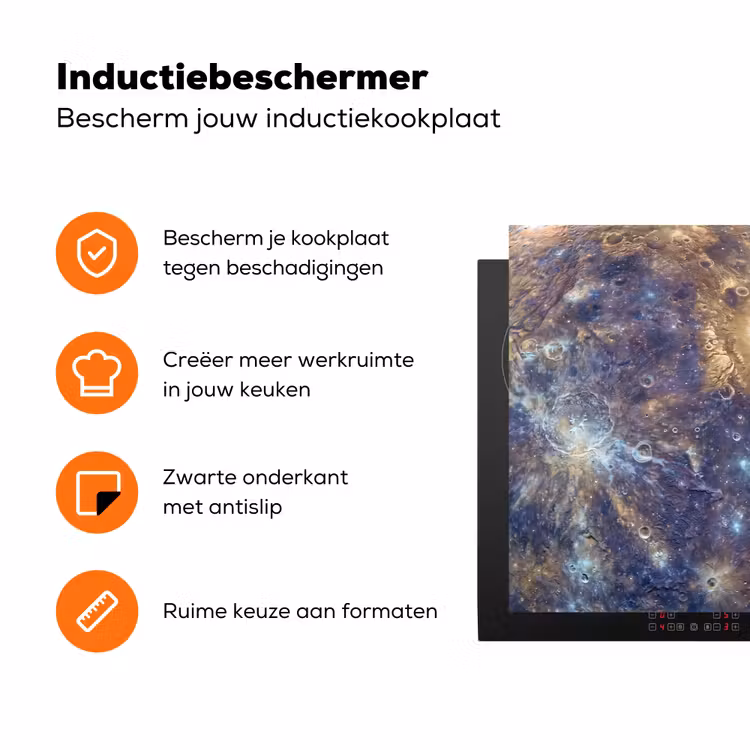 Inductiebeschermer - Planeet - Kraters - Ruimte - Planeet - Kraters - Ruimte Inductie beschermer vinyl 3mm klein