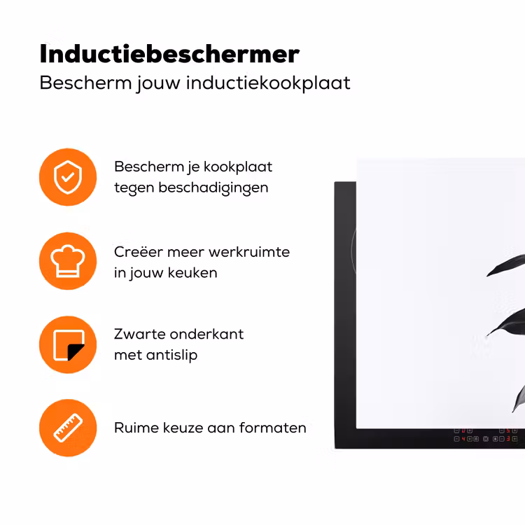 Plant - Bladeren - Minimalistisch - Zwart Inductie beschermer vinyl 3mm klein -zzzzzzz-td-ups
