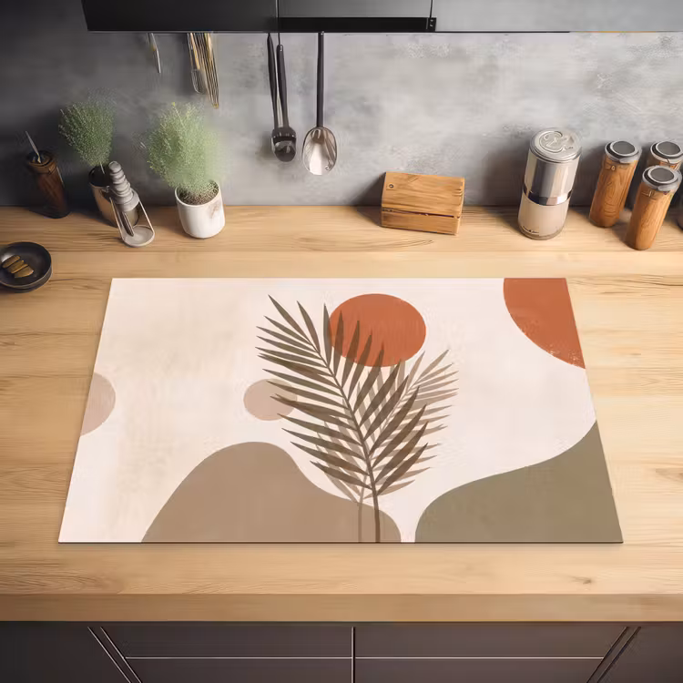 Planten - Bladeren - Abstract - Modern - Beige Inductie beschermer vinyl 3mm klein -sfeer5