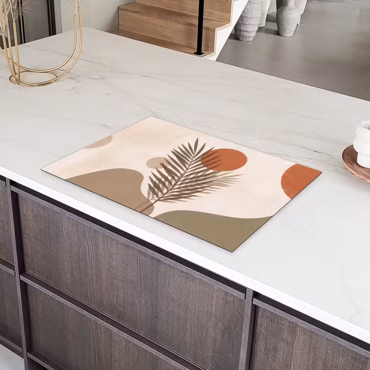 Planten - Bladeren - Abstract - Modern - Beige Inductie beschermer vinyl 3mm klein -sfeer8
