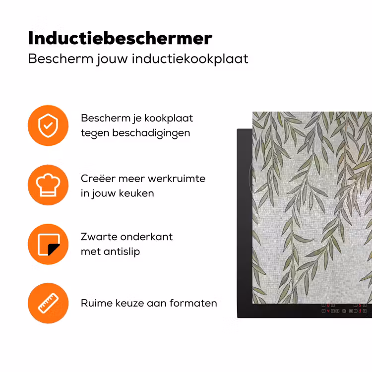 Planten - Mozaïek - Patroon - Groen - Blauw Inductie beschermer vinyl 3mm klein -zzzzzzz-td-ups