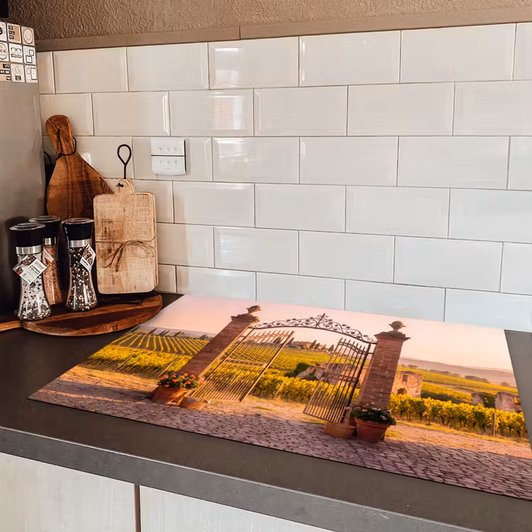 Poort - Landschap - Platteland - Zonlicht - Warm Inductie beschermer vinyl 3mm klein -sfeer3