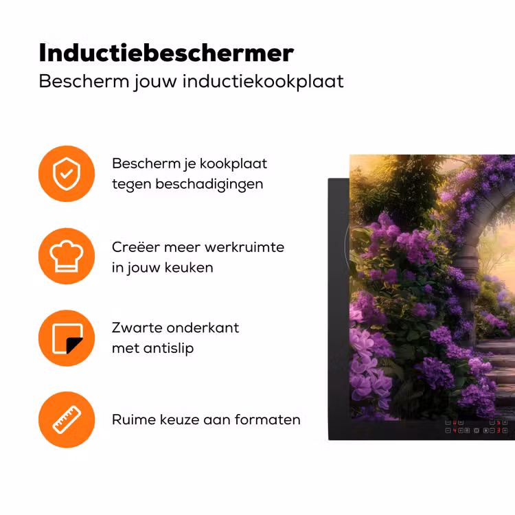 Poort - Paars - Bloemen Inductie beschermer vinyl 3mm klein -zzzzzzz-td-ups