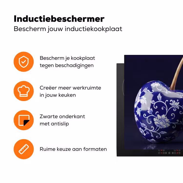 Porselein- Kersen - Delfts - Blauw Inductie beschermer vinyl 3mm klein -zzzzzzz-td-ups