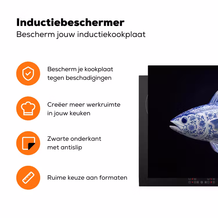 Porselein - Tonijn - Delfts - Blauw Inductie beschermer vinyl 3mm klein -zzzzzzz-td-ups