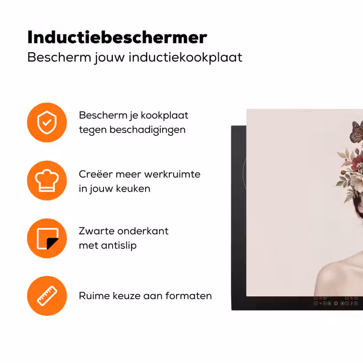 Portret - Bloemen - Cremé Inductie beschermer vinyl 3mm klein -zzzzzzz-td-ups