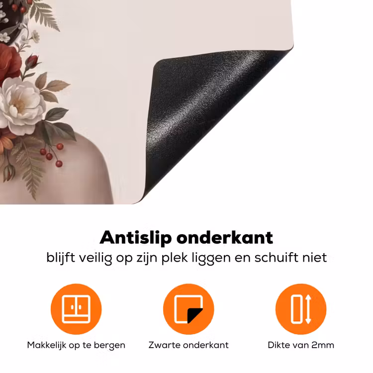 Portret - Bloemen - Cremé Inductie beschermer vinyl 3mm klein -zzzzzzz-td-onderkant