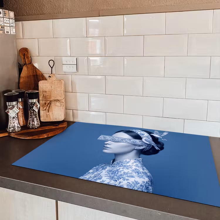 Portret - Klassiek - Wit - Blauw Inductie beschermer vinyl 3mm klein -sfeer3