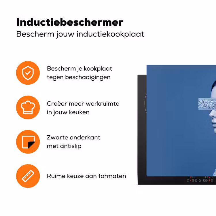 Portret - Klassiek - Wit - Blauw Inductie beschermer vinyl 3mm klein -zzzzzzz-td-ups