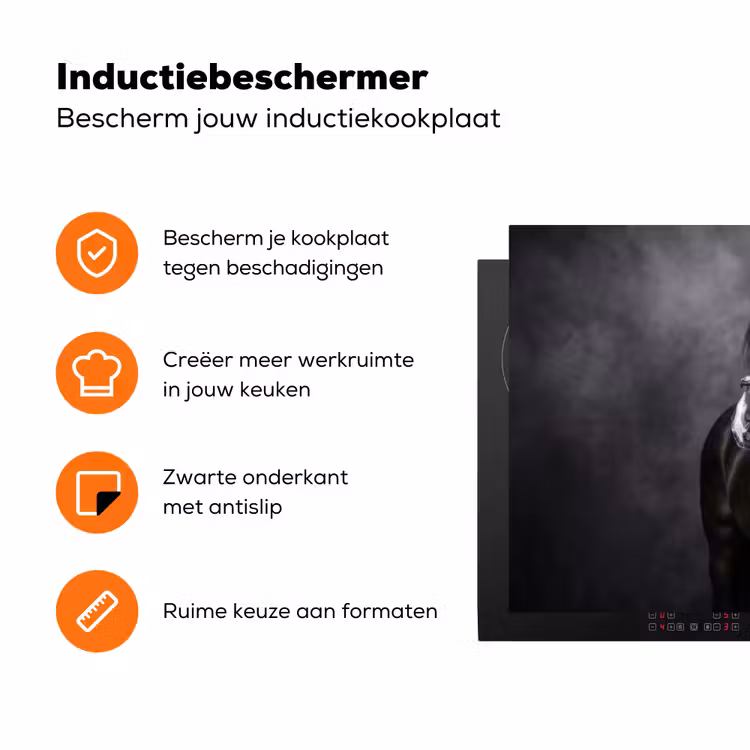 Portret - Paard - Zwart Inductie beschermer vinyl 3mm klein -zzzzzzz-td-ups