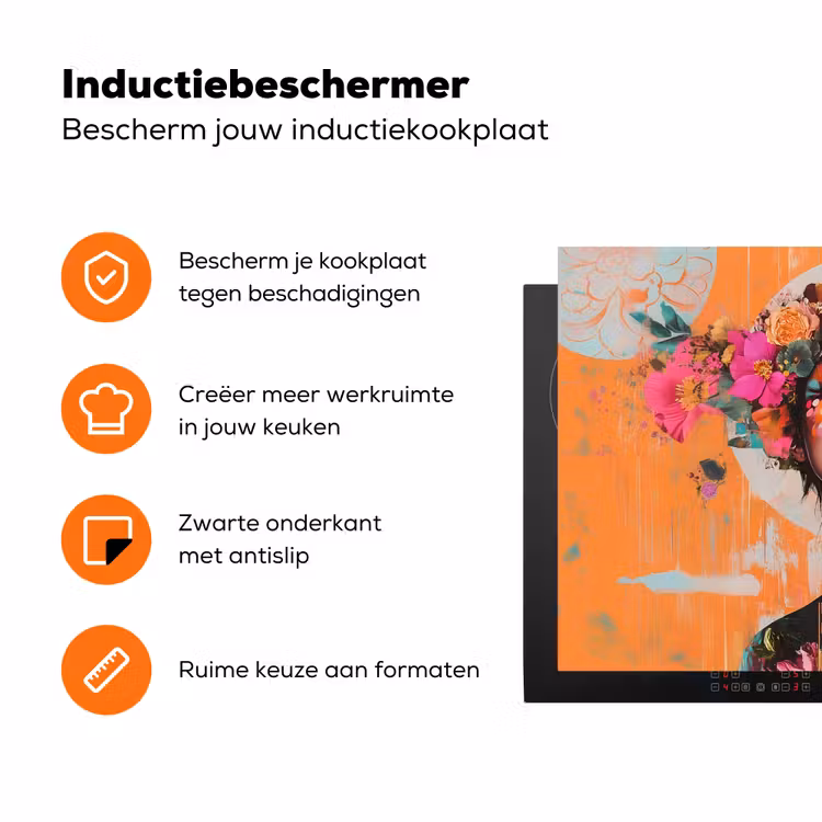 Portret - Vrouw - Abstract - Bloemen Inductie beschermer vinyl 3mm klein -zzzzzzz-td-ups