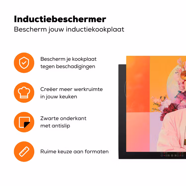Portret - Vrouw - Abstract - Bloemen Inductie beschermer vinyl 3mm klein -zzzzzzz-td-ups
