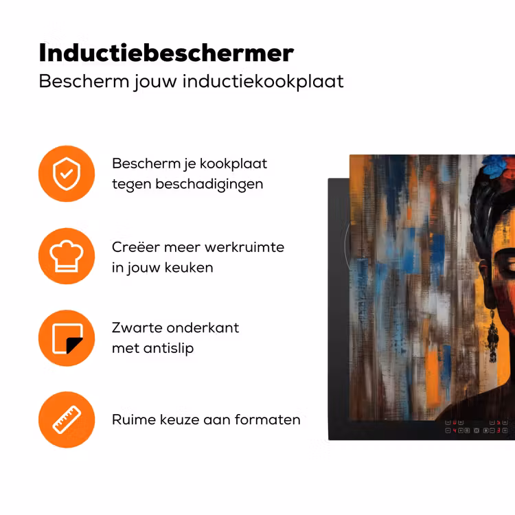 Portret - Vrouw - Bloemen Inductie beschermer vinyl 3mm klein -zzzzzzz-td-ups