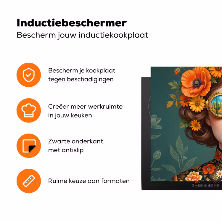 Portret - Vrouw - Kleurrijk - Expressief Inductie beschermer vinyl 3mm klein -zzzzzzz-td-ups
