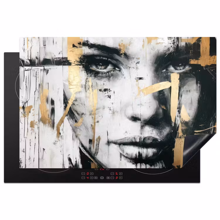 Portret - Vrouw - Penseelstreken - Goud Inductie beschermer vinyl 3mm klein -3d