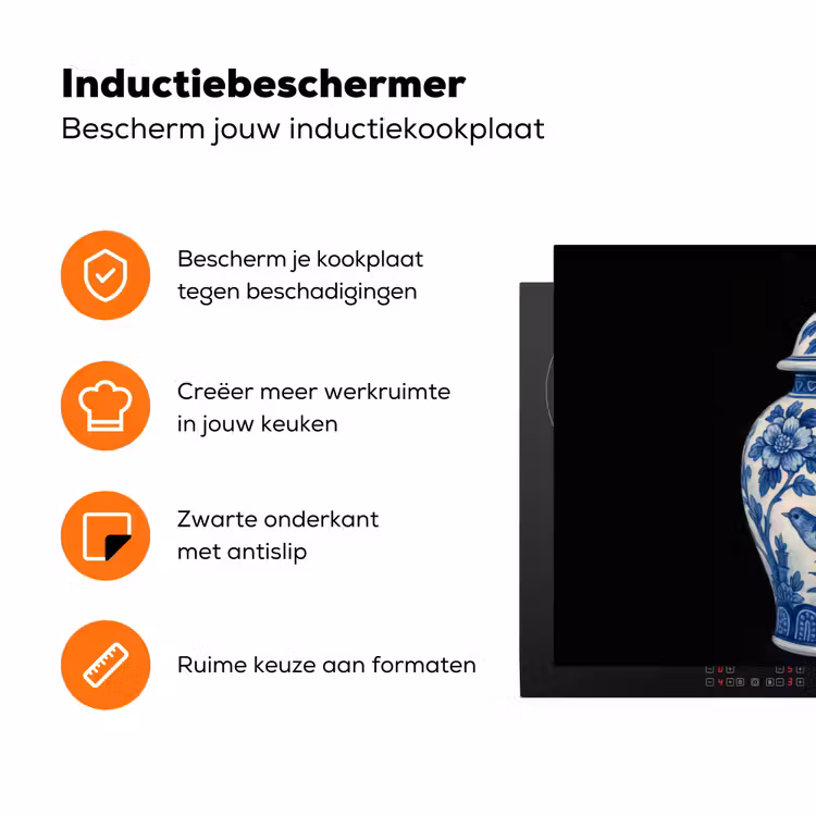 Pot - Delfts Blauw - Bloemen Inductie beschermer vinyl 3mm klein -zzzzzzz-td-ups