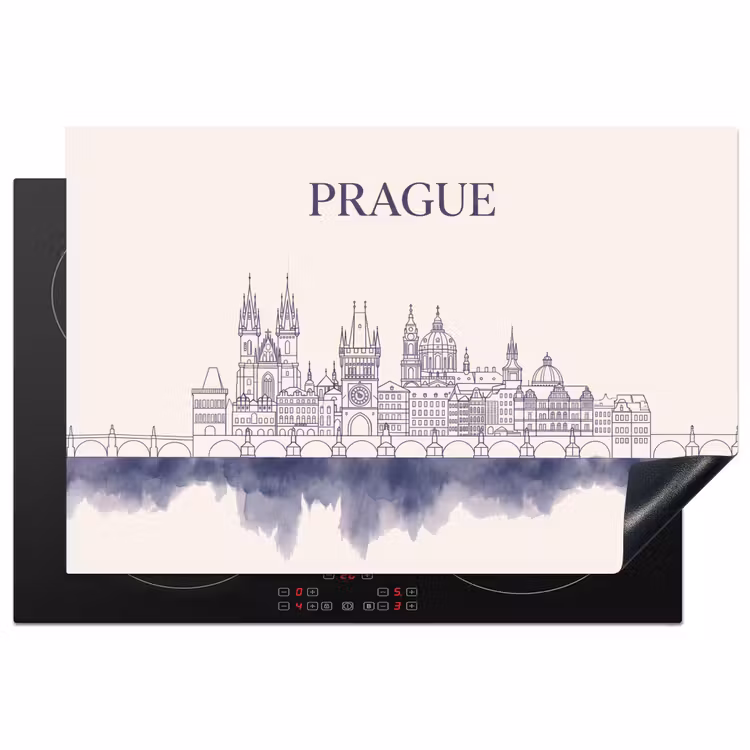 Praag - Skyline - Architectuur - Blauw Inductie beschermer vinyl 3mm klein -3d