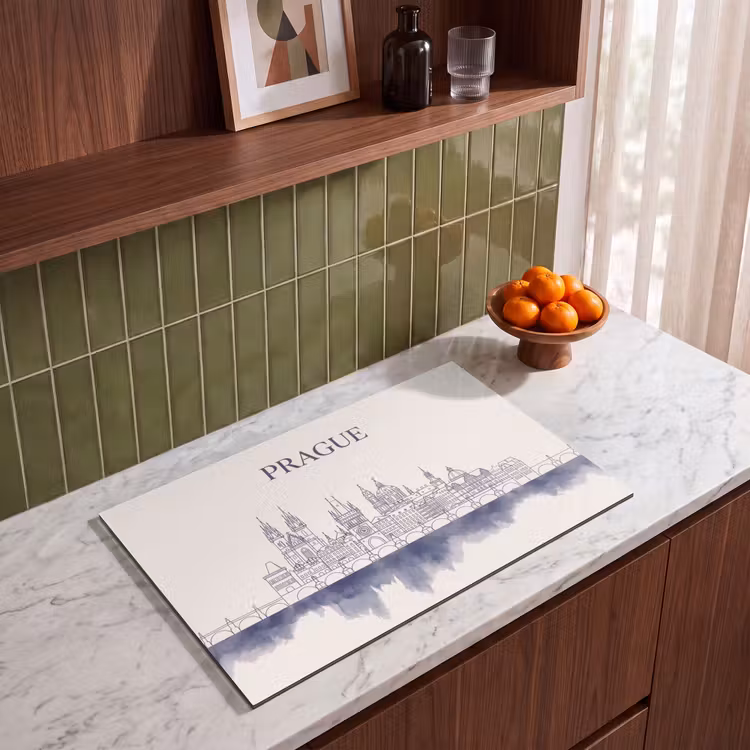 Praag - Skyline - Architectuur - Blauw Inductie beschermer vinyl 3mm klein -sfeer8