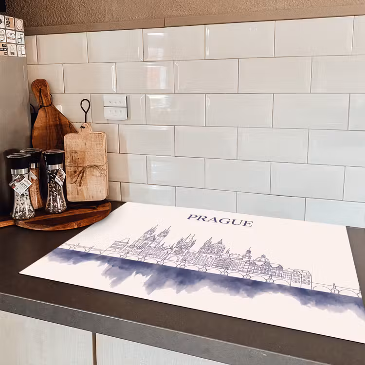 Praag - Skyline - Architectuur - Blauw Inductie beschermer vinyl 3mm klein -sfeer3
