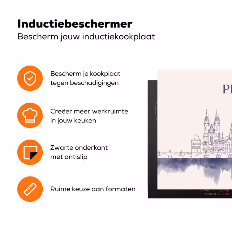 Praag - Skyline - Architectuur - Blauw Inductie beschermer vinyl 3mm klein -zzzzzzz-td-ups