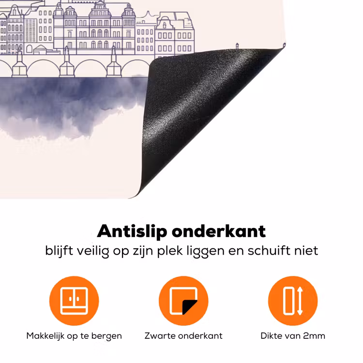 Praag - Skyline - Architectuur - Blauw Inductie beschermer vinyl 3mm klein -zzzzzzz-td-onderkant