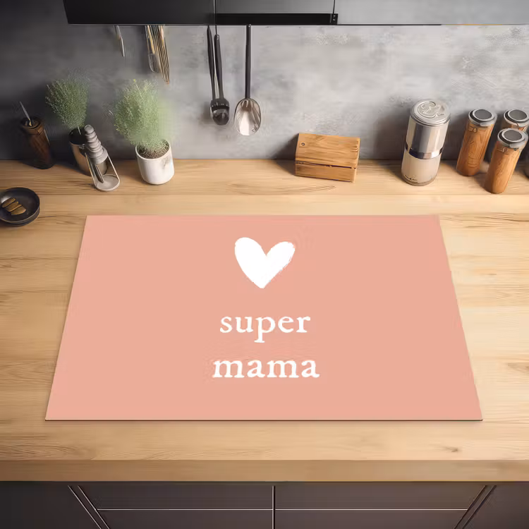 Presentje voor Moederdag super mama lichtroze/wit Inductie beschermer vinyl 3mm klein -sfeer5