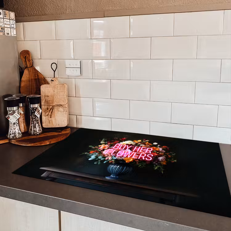 Quote - Bloemen - Vaas - Neon Inductie beschermer vinyl 3mm klein -sfeer3