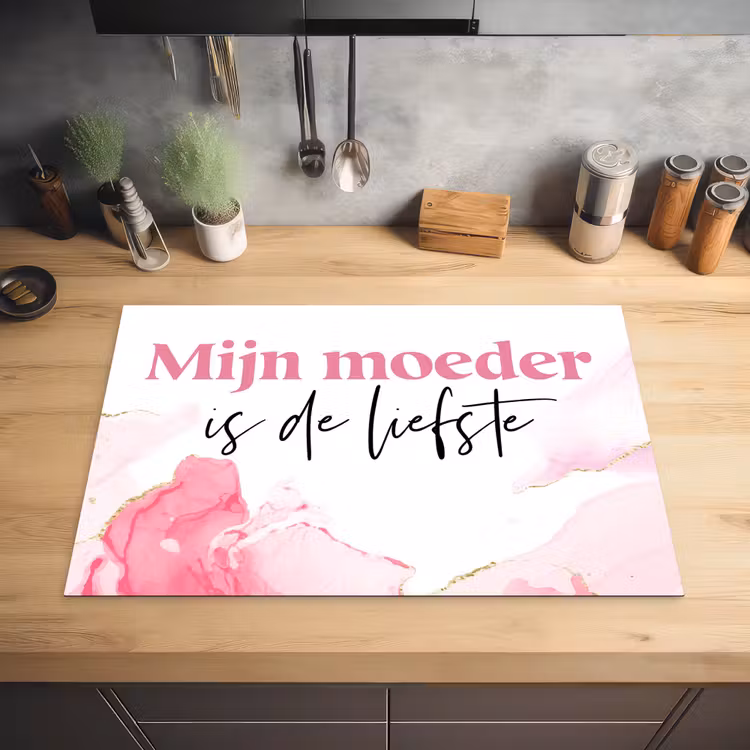 Quote - Mama - Mijn moeder is de liefste - Roze Inductie beschermer vinyl 3mm klein -sfeer5