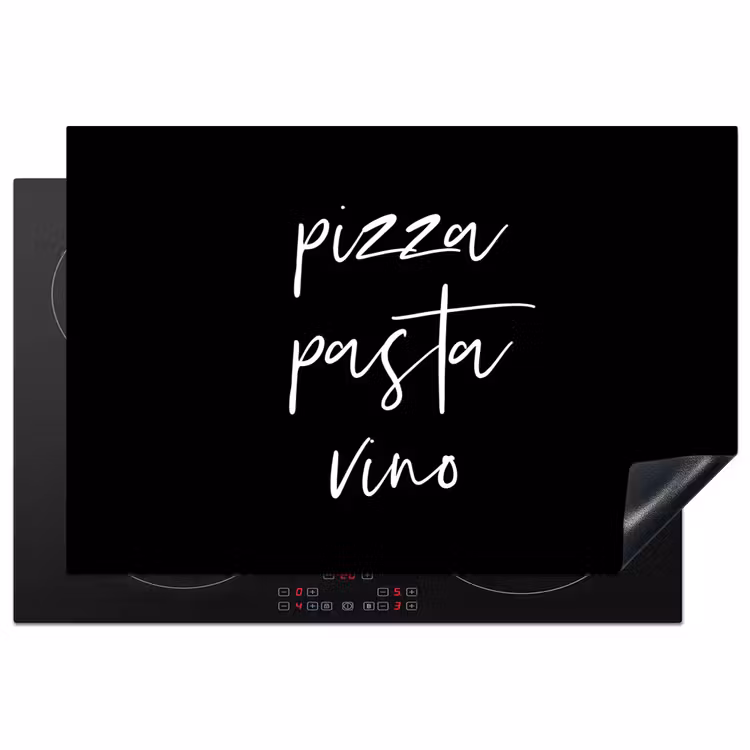 Quote - Pizza pasta vino - Zwart Inductie beschermer vinyl 3mm klein -3d