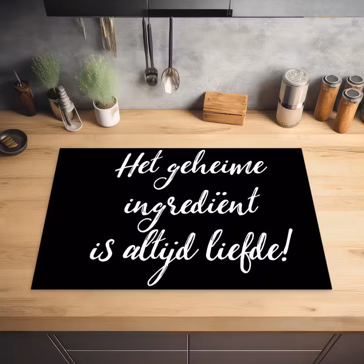 Quotes - Koken - Het geheime ingrediënt is altijd liefde! - Spreuken - Liefde Inductie beschermer vinyl 3mm klein -sfeer5