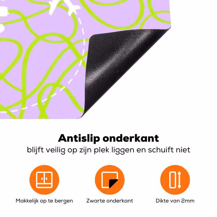 Ready for take off - Vliegtuig - Groen - Paars - Golvende lijnen Inductie beschermer vinyl 3mm klein -zzzzzzz-td-onderkant