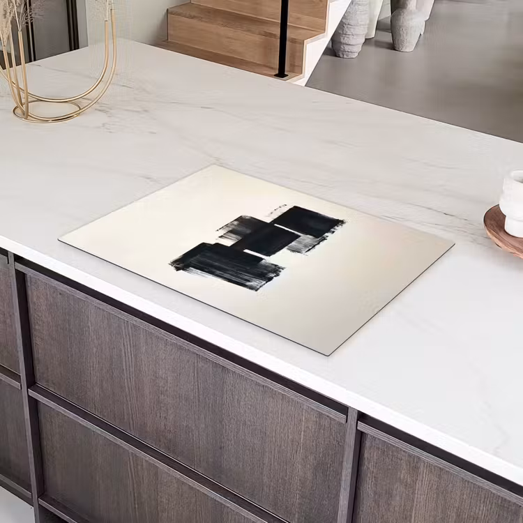 Rechthoeken - Penseelstreken - Abstract - Zwart Inductie beschermer vinyl 3mm klein -sfeer8