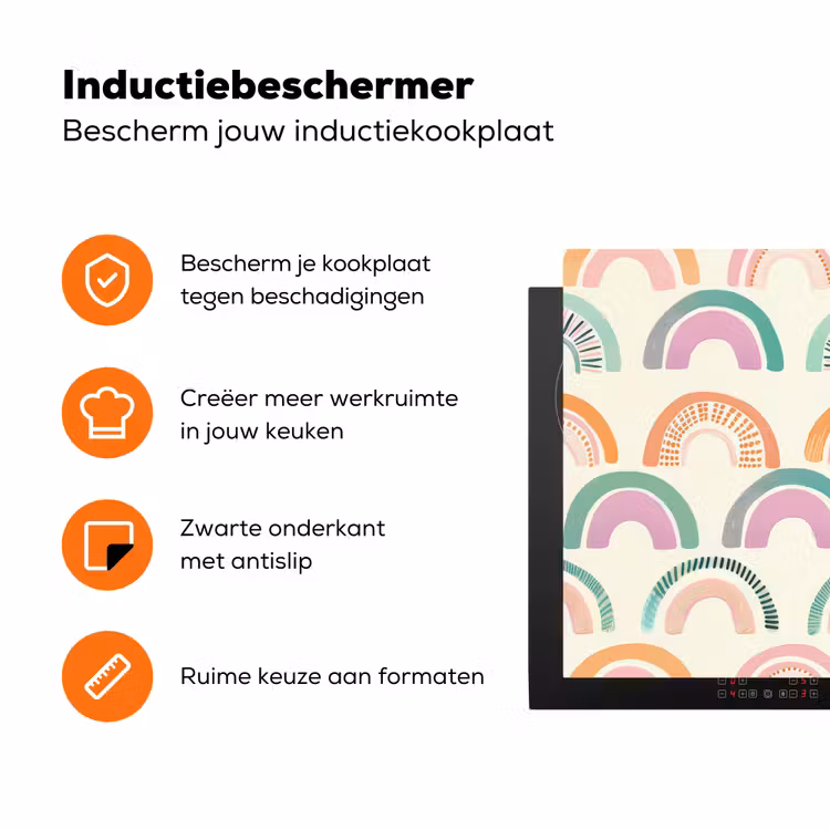 Regenboog - Pastel - Patroon Inductie beschermer vinyl 3mm klein -zzzzzzz-td-ups