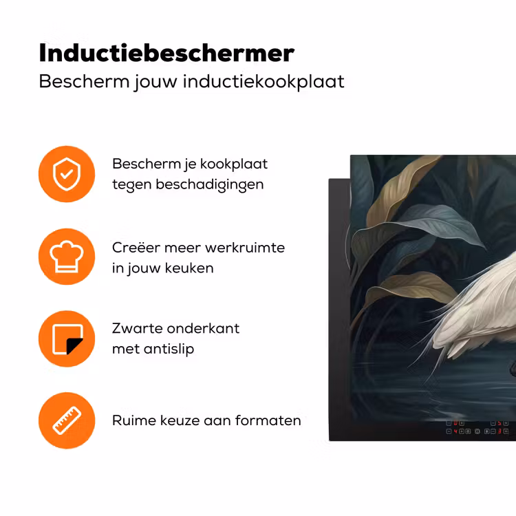 Reiger - Water - Natuur - Modern - Wit Inductie beschermer vinyl 3mm klein -zzzzzzz-td-ups