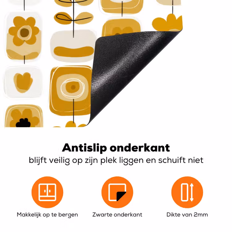 Retro - Abstract - Bloemen - Okergeel Inductie beschermer vinyl 3mm klein 276 -zzzzzzz-td-onderkant