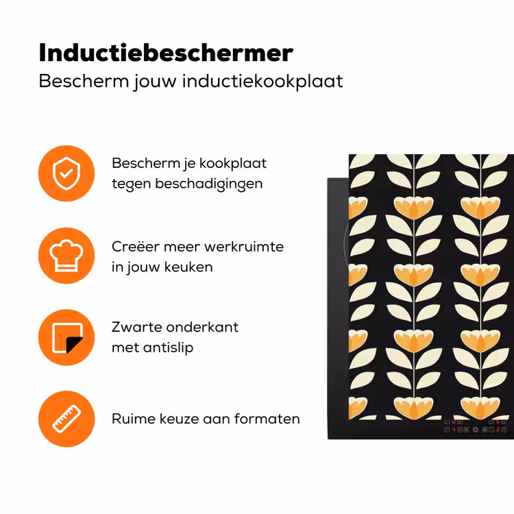 Retro - Bloem - Zwart - Okergeel Inductie beschermer vinyl 3mm klein 276 -zzzzzzz-td-ups