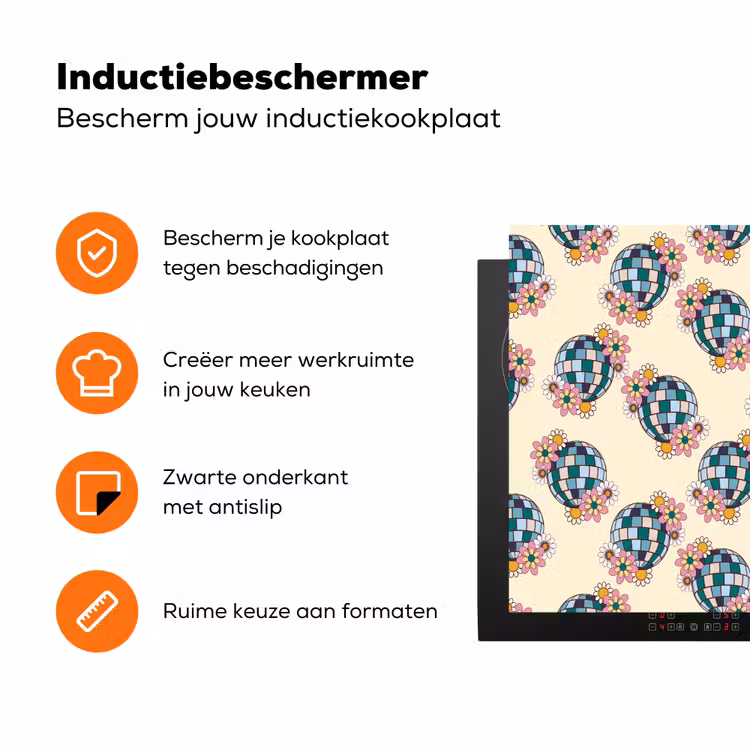 Retro - Disco - Bloemen - Discobal- Multi Inductie beschermer vinyl 3mm klein 276 -zzzzzzz-td-ups