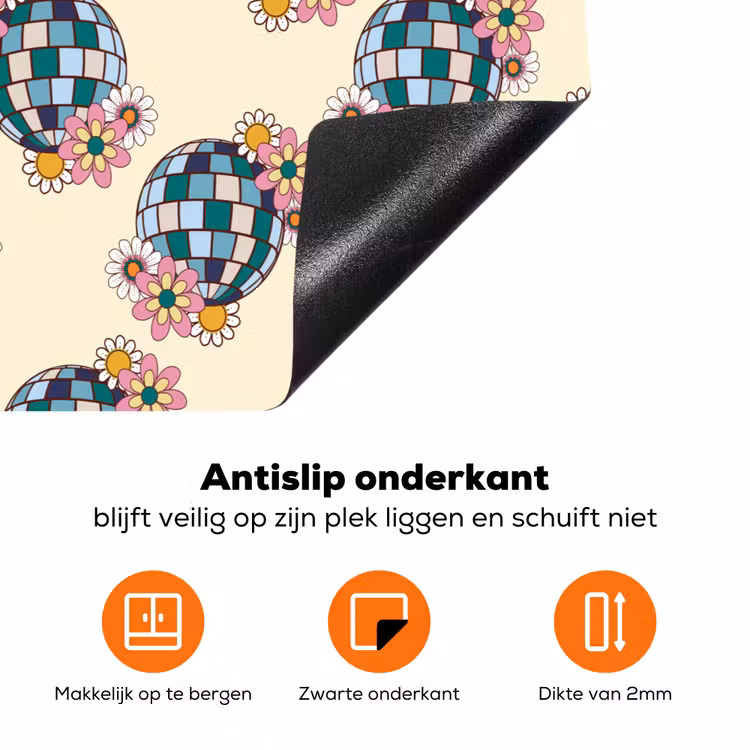 Retro - Disco - Bloemen - Discobal- Multi Inductie beschermer vinyl 3mm klein 276 -zzzzzzz-td-onderkant