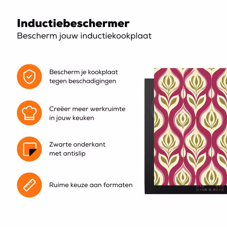 Retro - Floraal - Paars Inductie beschermer vinyl 3mm klein 276 -zzzzzzz-td-ups