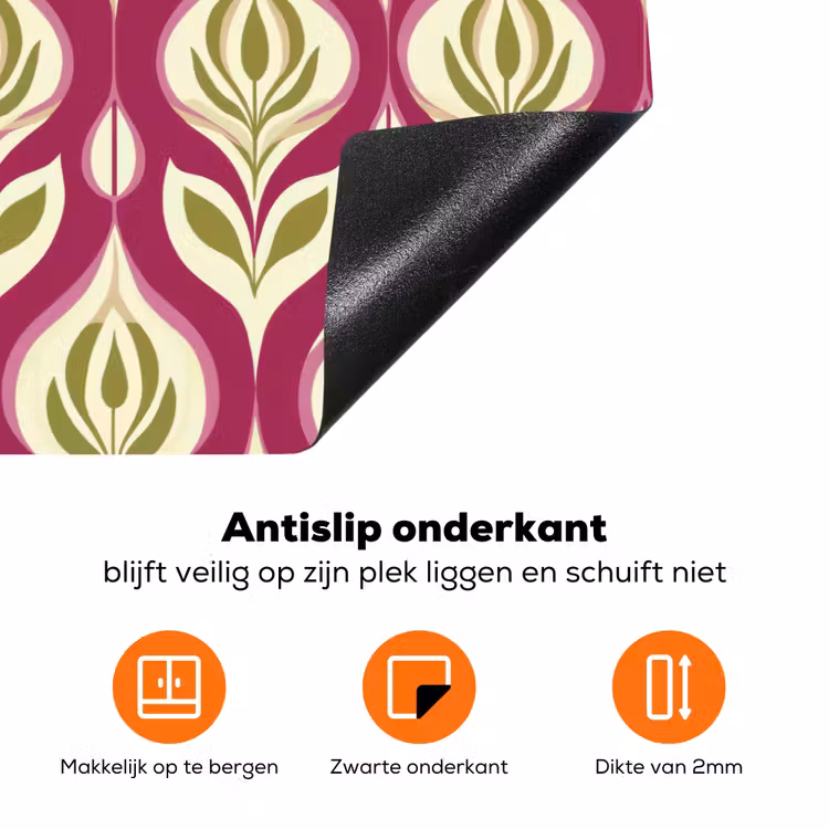 Retro - Floraal - Paars Inductie beschermer vinyl 3mm klein 276 -zzzzzzz-td-onderkant